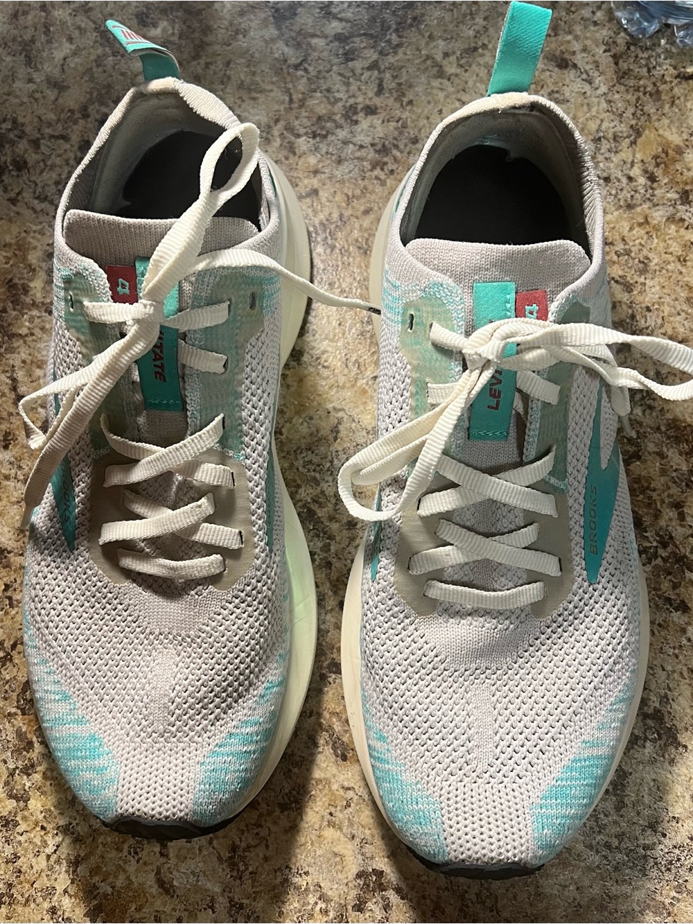 Brooks Levitate 4 Light Gray and Aqua Women's Knit Running Sneakers